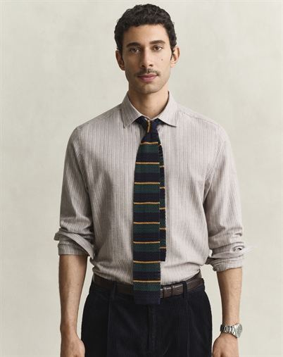 Gant - Reg Flannel Melange Stripe Skjorte - Light Brown Melange